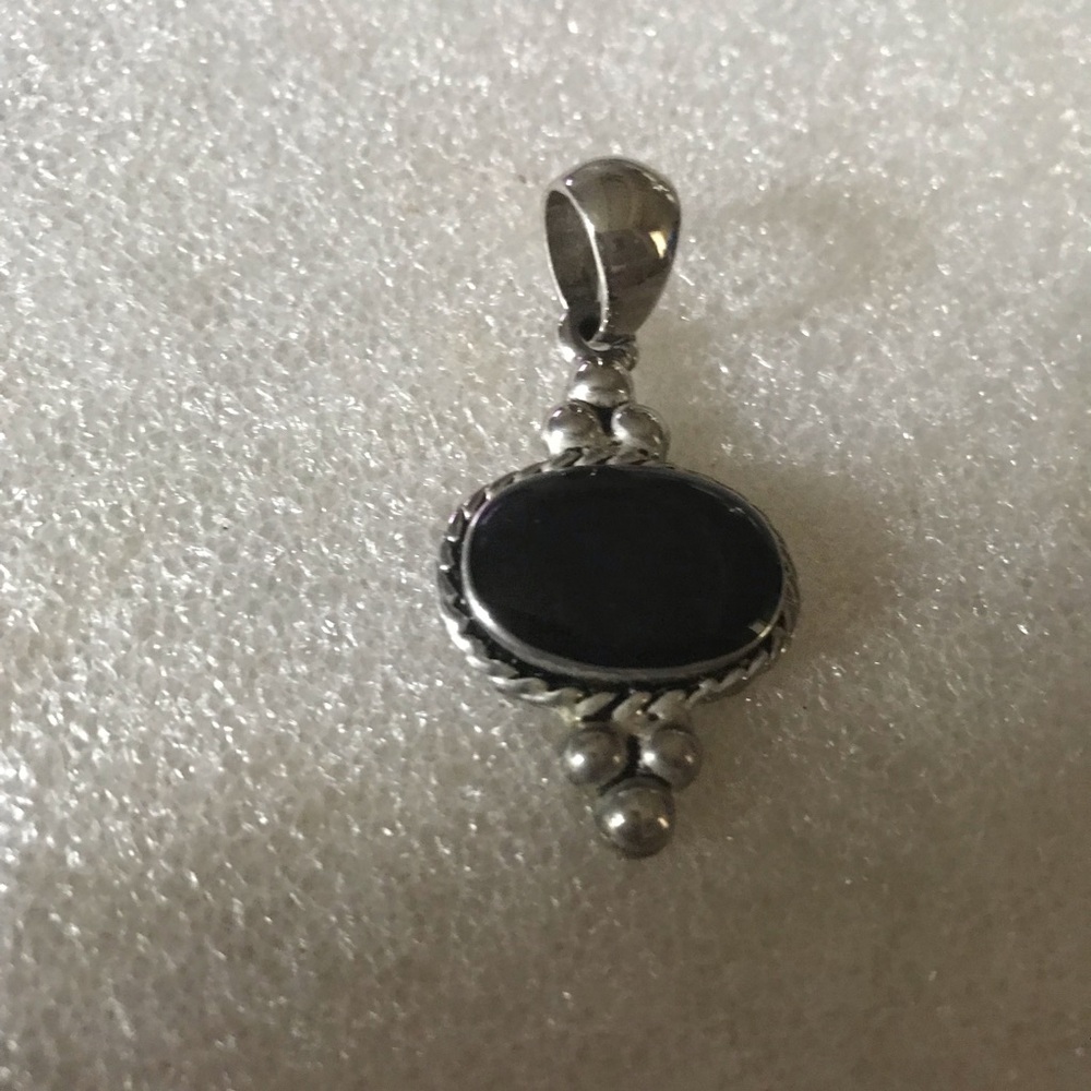 Sterling Silver Black Onyx Oval Pendant - Elegant Women's Jewelry